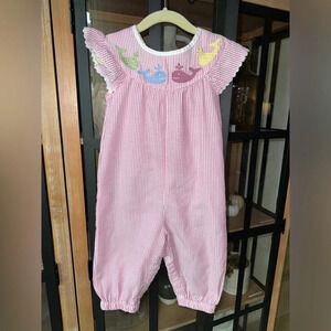 Lil Cactus whales smocked coverall toddler baby girl ruffles short sleeve romper